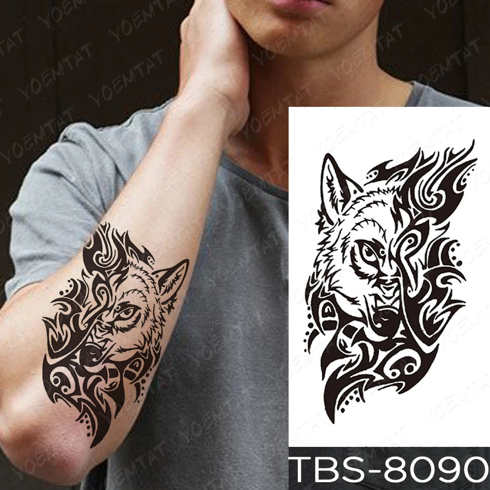 Waterproof Temporary Tattoo Sticker Dragon Wolf Scorpion Flash Tattoo Mens Black Flame Totem Body Art Transfer False Tattoo Women 240705