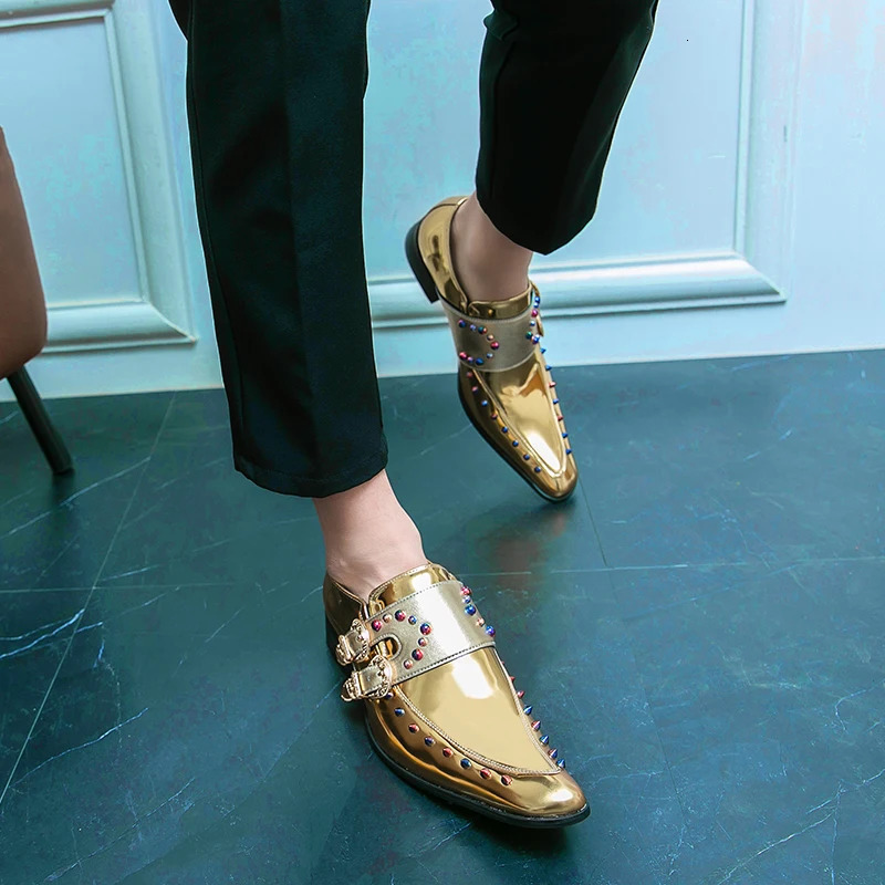 High Quality Mens Leather Shoes Gold Pointed Toe High Heel Ladies Leather Shoes Fashion Trend Casual Shoes Moccasin Shoes Loafe 240705