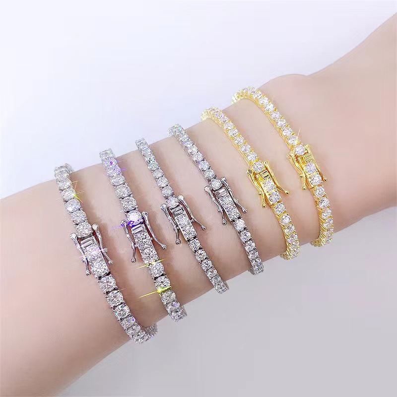 Tennis fashion designer VVS Mozambican bracelet, three gold color jewelry dia single row 2mm 3mm 4mm