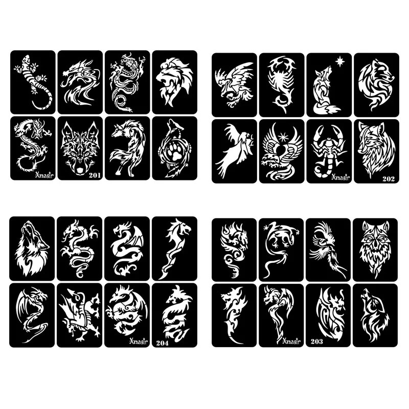 1 small spray gun tattoo template suitable for male female painting template henna glitter 4 patterns 240705