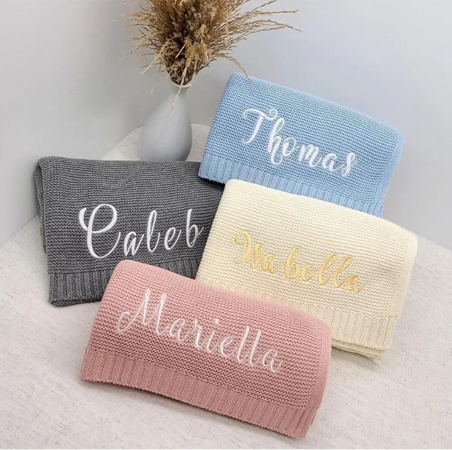 Personalized Name Baby Knitted Blanket Cotton 100x80cm Skinfriendly Warm born Wraps Custom for Winter 240703