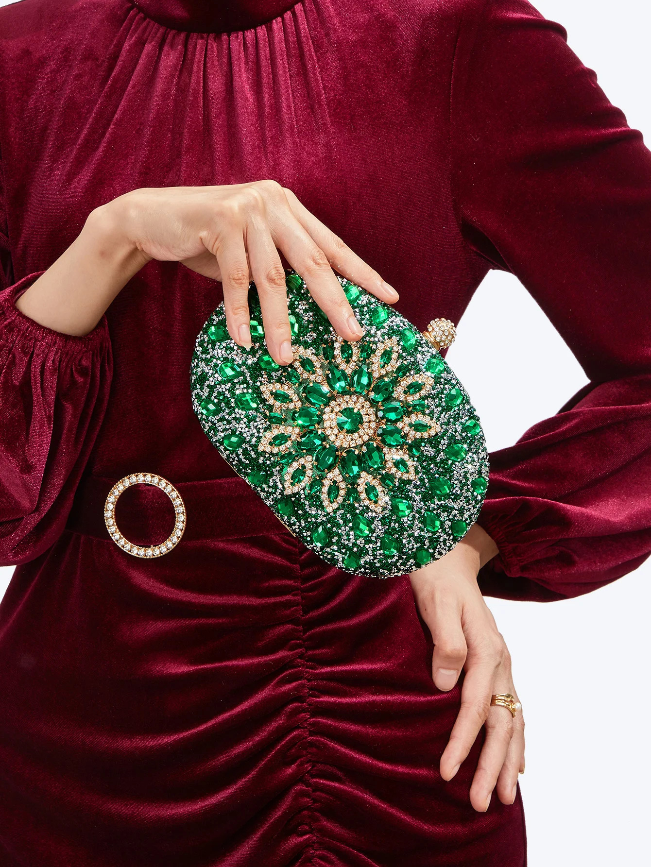 Gorgeous and shiny mini diamond inlaid Rhinestone floral handheld wedding and party dinner bag 240704