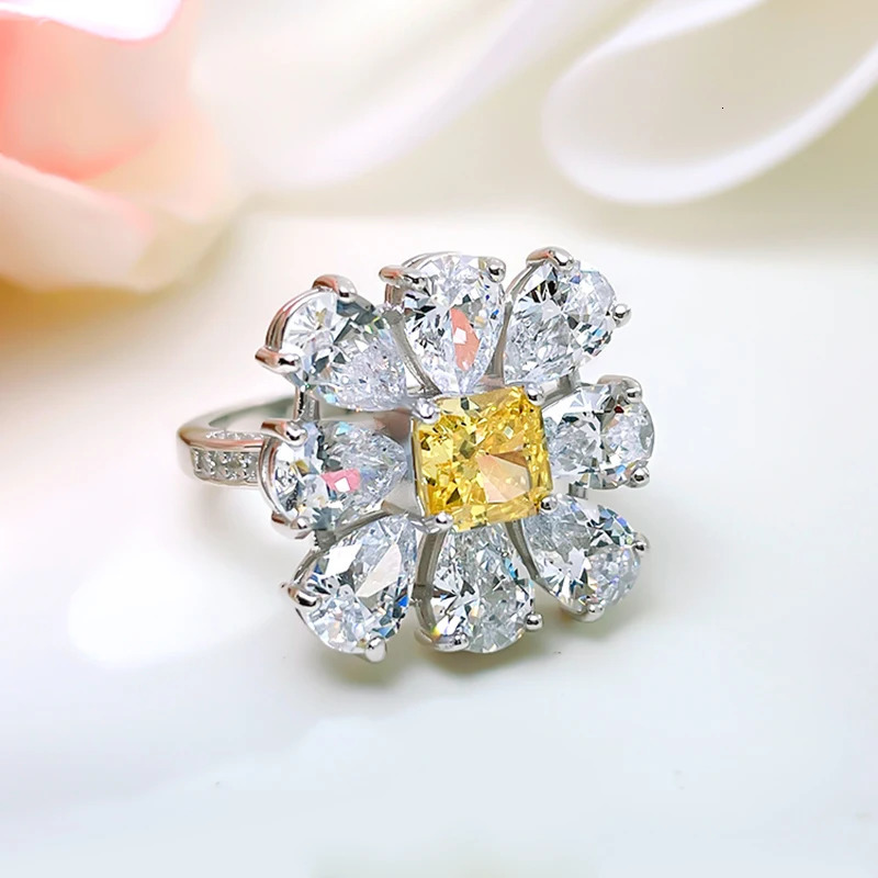 Premium Colored Gemstone Ring Artificial Yellow Diamond 100% 18K gold 100% 9K gold ring Wedding ring 240626