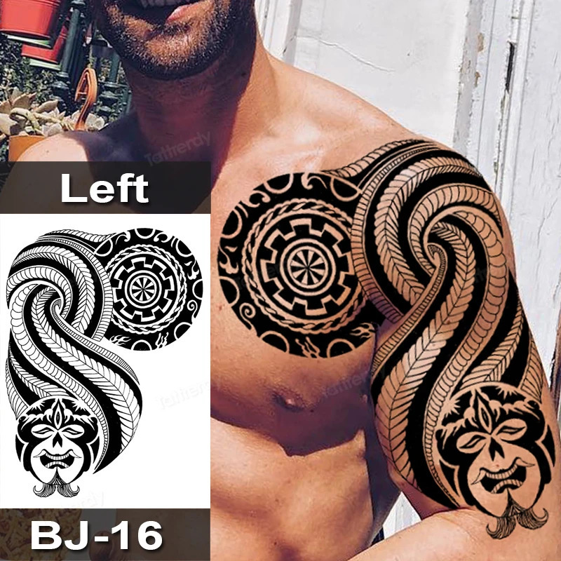 Waterproof Tattoo Sticker Mens Half Shoulder Dragon Totem Arm False Tattoo Black Large Size Mens Beauty Tattoo 240705