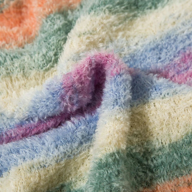 Harajuku Plush Sweater Vest Men Women Gradient Striped Loose Sleeveless V-neck Pullover Autumn Winter Korean Casual Sweaters 240704