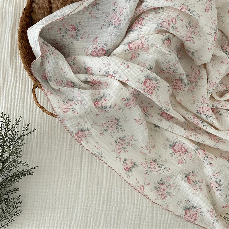 Floral Soft Cotton Muslin born Swaddle Wrap Receiving Blanket Quick Dry Bath Towel Baby Stroller Cover 240703