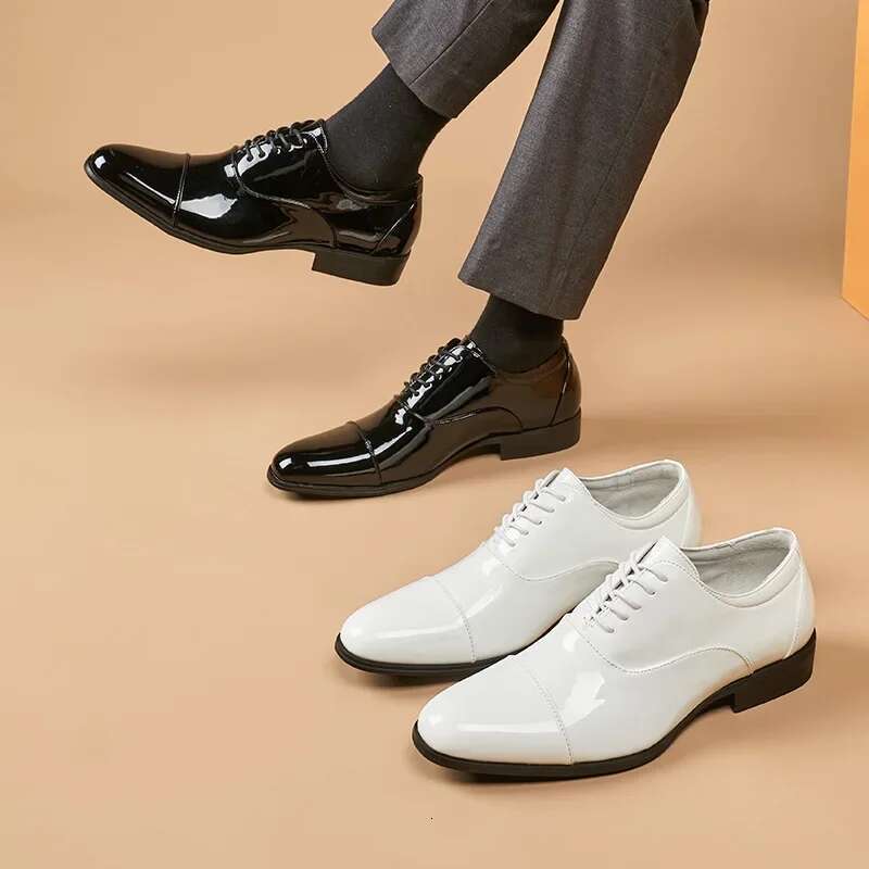 Classic Patent Men Glossy Leather Shoe Man Formal Business Office Lace Up Wedding Shoes Plus Big Size 38-49