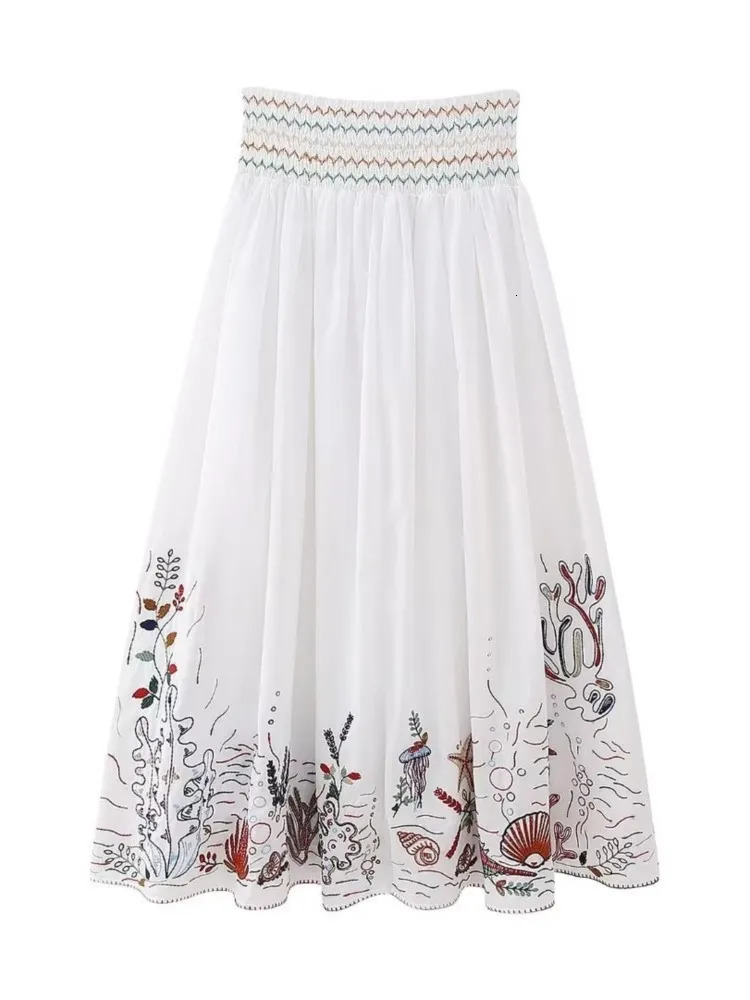 Bazaleas Store Traf womens Top Skirt 2 Pieces Sets Embroidery Set Suit Official Clothing 240704