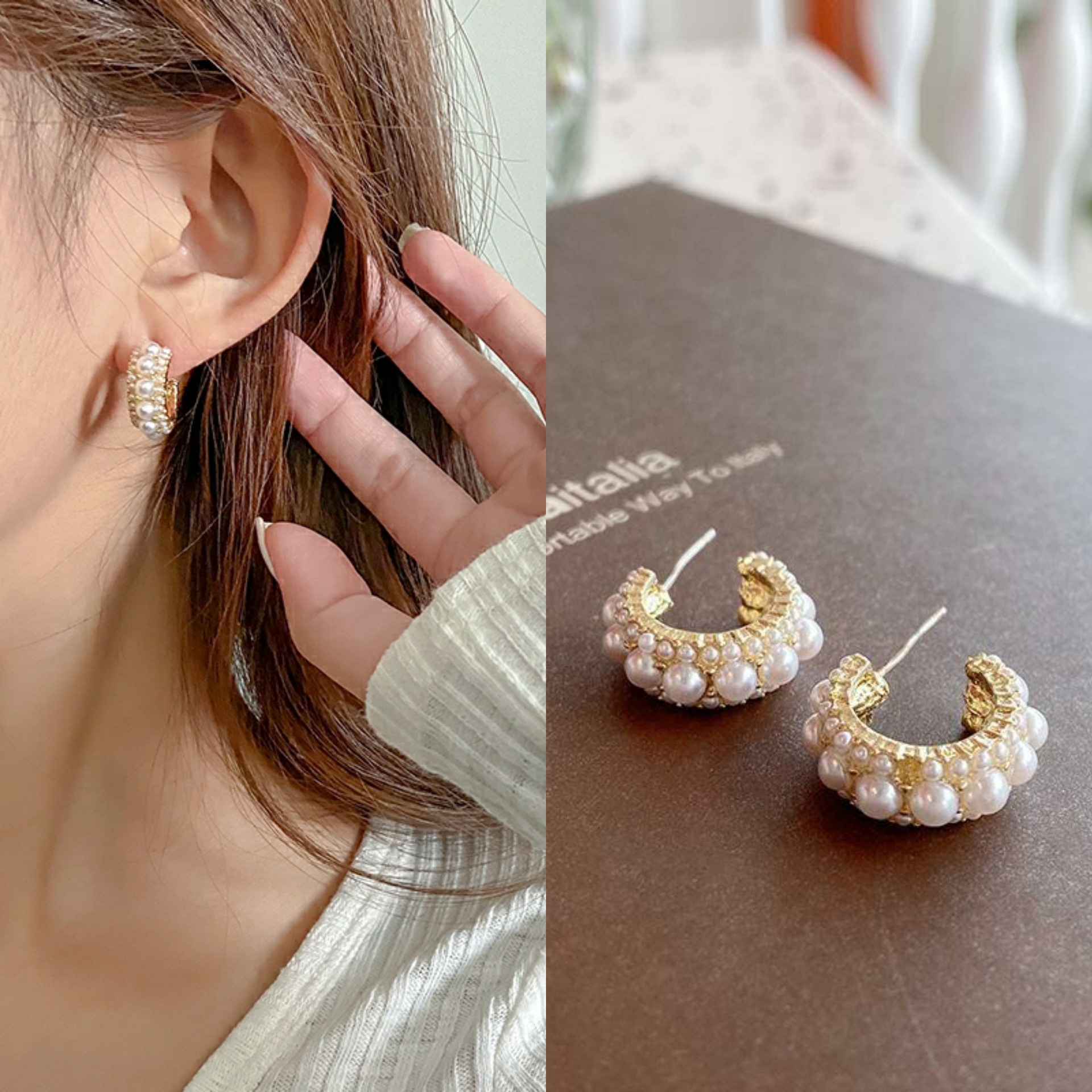 French Style Stainless Steel Retro Artificial Pearls Earrings For Women Trending Gold Sier Color Ear Jewelry Free shipping