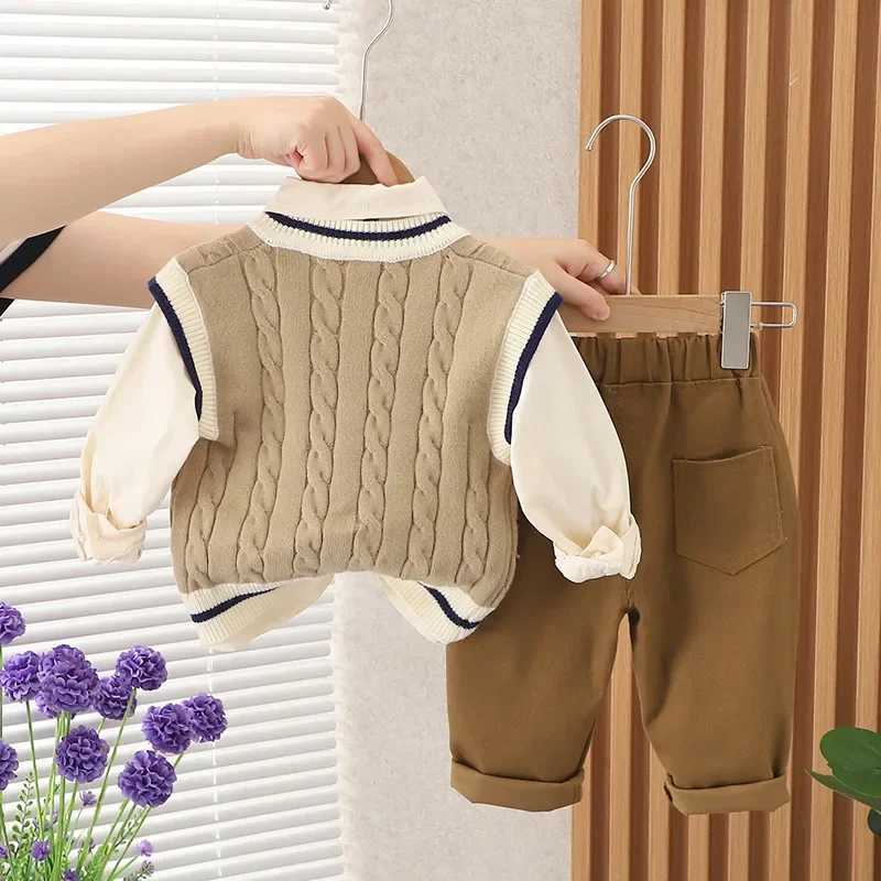 Clothing Sets 2024 Baby Boys Clothing Kids Sweater 3pcs Set Children Cardigan Vest Long Sleeve Shirts Jeans Pants Boys Clothes Boys Outfit