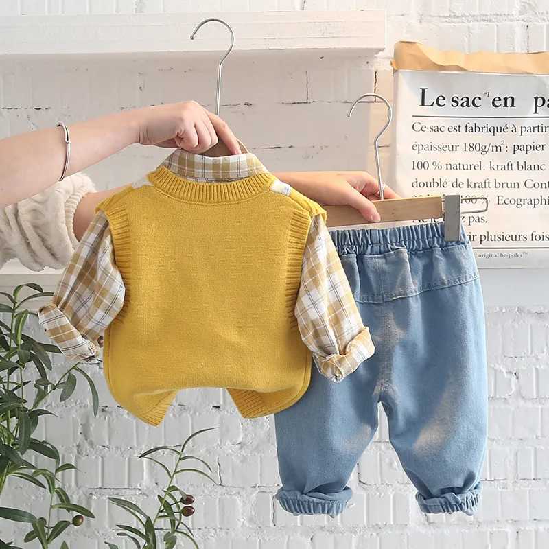 Clothing Sets Korean 2024 New Baby Boy Clothing Sets Autumn For Children Cotton Fashion Pants Shirt+Vest 3pc Kids Clothes Boy Suit 1-5Y
