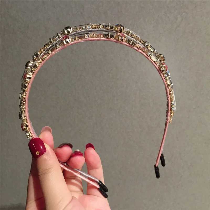 Headbands Thin Gorgeous Rhinestone Headband Jewelry Crown For Women Baroque High-end Shiny Square Crystal Headwear Bridals Hair Band Gifts