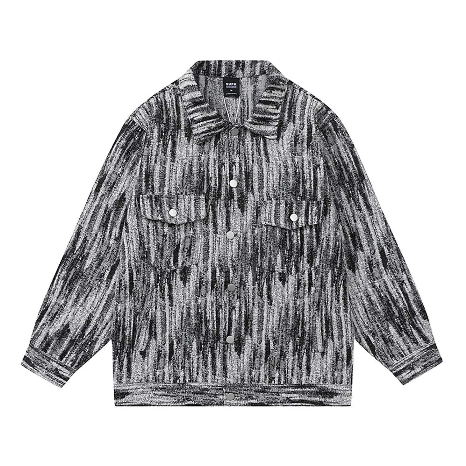 Hip Hop Tie Dye Gradient Denim Jacket Mens and Womens Oversized Casual Thick Thread Woven Jacquard Jacket European and American 240701