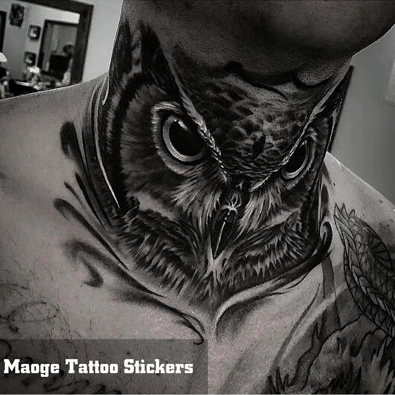 Black Cat Head Eagle Temporary Tattoo Sticker Waterproof and Durable Hand Painted Back and Neck False Tattoo Big Figure Tattoo Sticker 240705