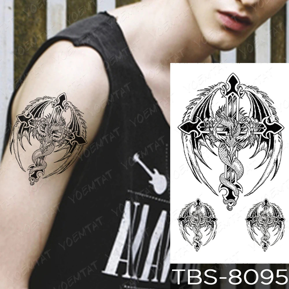 Waterproof Temporary Tattoo Sticker Dragon Wolf Scorpion Flash Tattoo Mens Black Flame Totem Body Art Transfer False Tattoo Women 240705