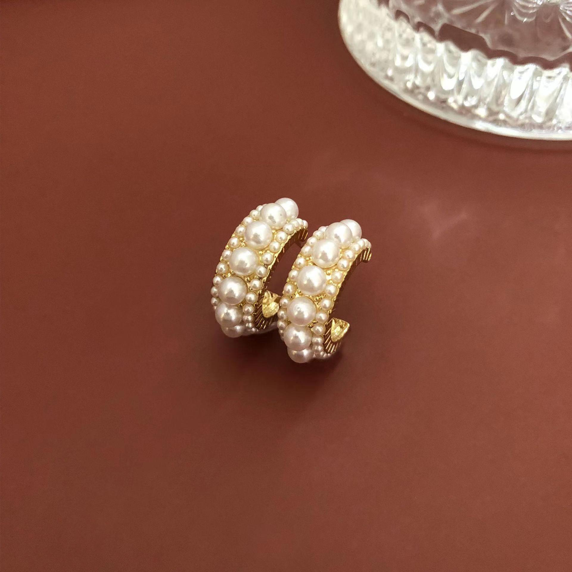 French Style Stainless Steel Retro Artificial Pearls Earrings For Women Trending Gold Sier Color Ear Jewelry Free shipping