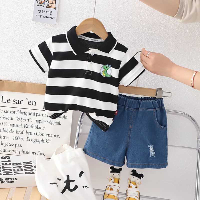 Clothing Sets Fashion Summer Kids Baby Boys Striped Dinosaur Suits Short Sleeve T-Shirt +Shorts Casual Clothes Outfit Girls Clothing 2PCS/Set