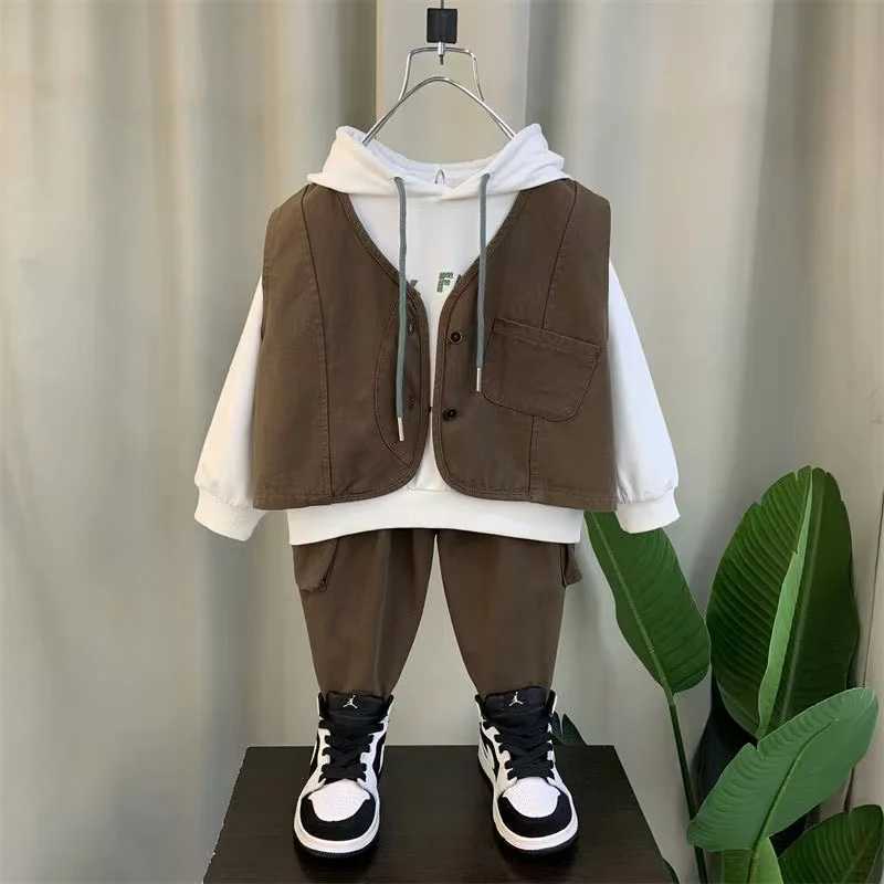Clothing Sets Boys Spring And Autumn Set 2024 New Boys And Babies Clothing Korean Edition Childrens Handsome Three Piece Set Kids Outfits