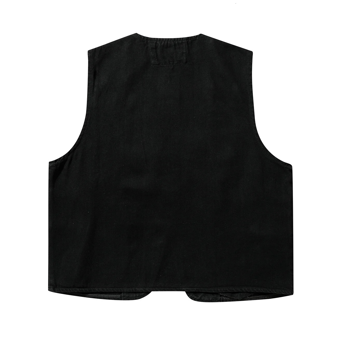 American Original Trendy Functional Denim Cargo Vest Washed Distressed Dark Vintage Round Neck Zipper Up Jeans Vests Couple 240701