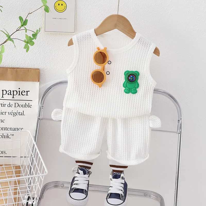 Clothing Sets Boys Summer Children Vest Set New Boys Clothes Baby Lighting Bear Sleeveless T-shirts Shorts 2pcs Wearing Eyes Casual Sport Sets