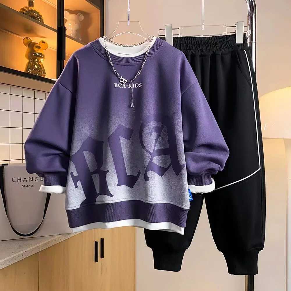 Clothing Sets Boys Spring and Autumn Clothing Set New Trendy Long sleeved Sweater and Pants Fashion Versatile Two Piece Set Kids Outfits