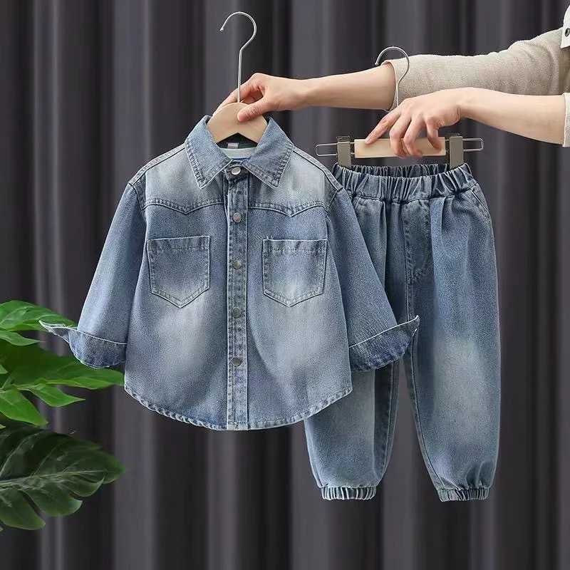 Clothing Sets 2024 New Autumn Spring Boy Sports Suit Boys Denim Jacket +pants 2 Pcs Set Kids jeans Suit for Children Full 2-9 Yrs Kids Outfits