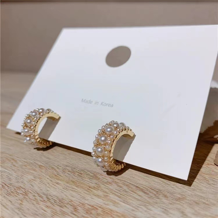 French Style Stainless Steel Retro Artificial Pearls Earrings For Women Trending Gold Sier Color Ear Jewelry Free shipping