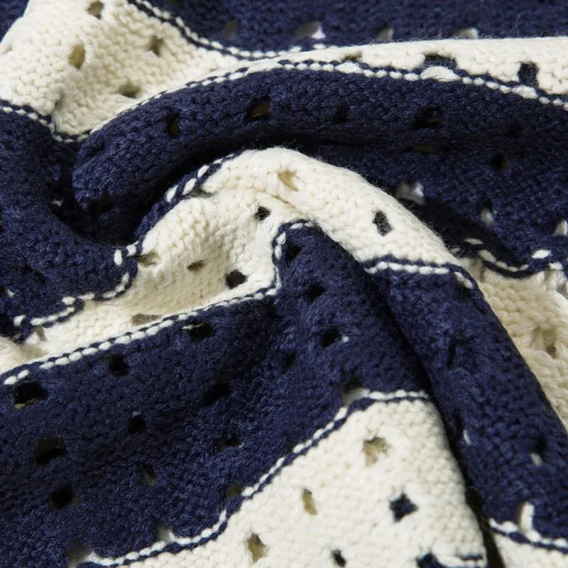 Mens Sleeveless Sweater Vest Women Striped Hollow Loose V-neck Sweaters Harajuku Casual Loose Knitted Pullove Spring Fall Jumper 240704