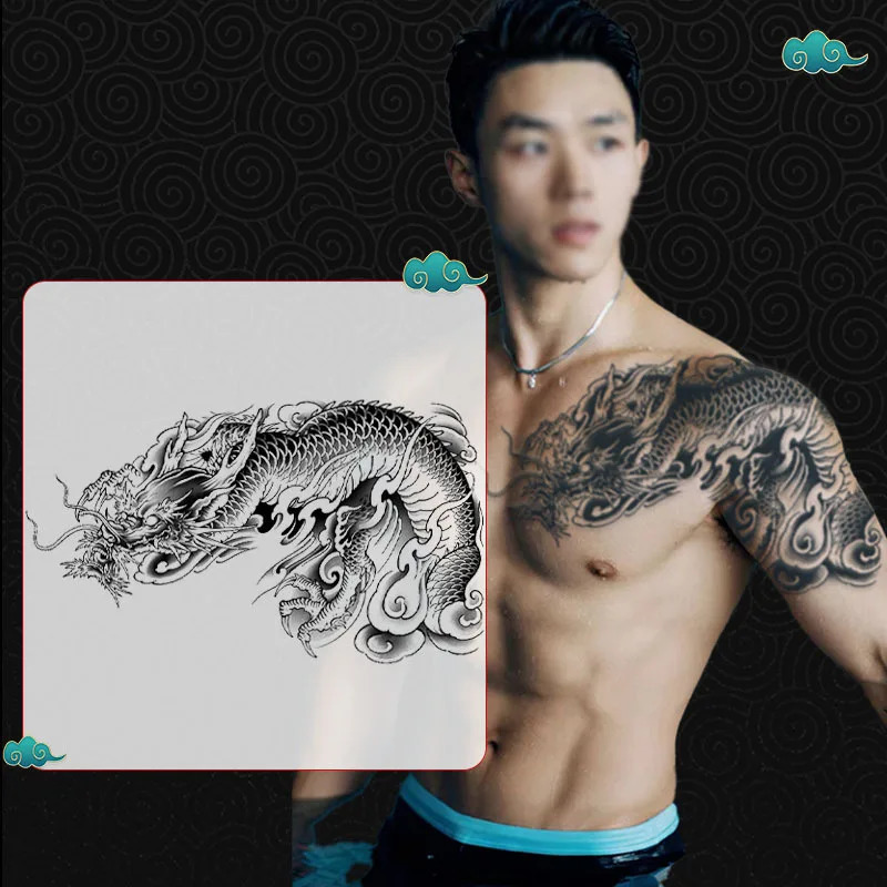 Dragon Herb Juice Tattoo Sticker Waterproof and Durable Japanese Flower Arm Semi anent False Tattoo Skull Temporary Tattoo 240705