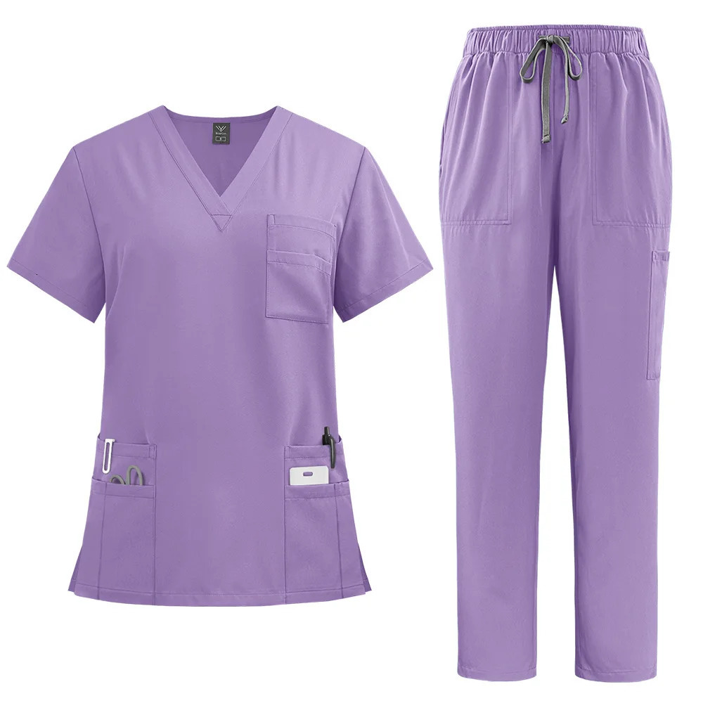 Classic Nurse Scrubs Set Men Nurse Accessories Uniform Dental Clinical Top Pants Lab Workwear Clothes 240704
