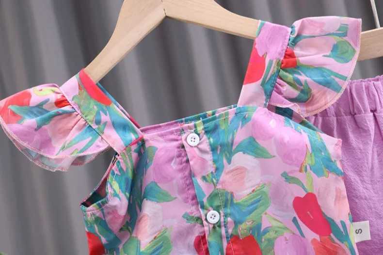 Clothing Sets Baby Girls Summer Children Clothes Fashionable Ruffle Sleeveless Tops Flower suspender Shorts 2pcs Outfit Set