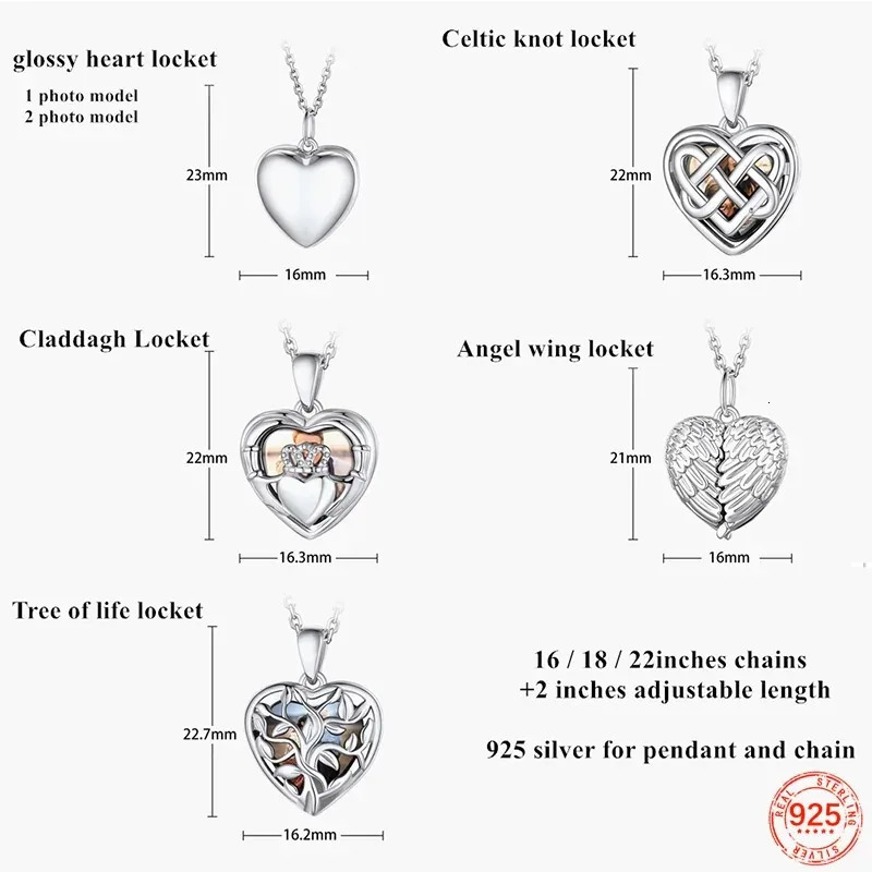 U7 925 Sterling Silver Heart Locket Necklaces for Woman Personalized Engraving 1/2 Pos Custom Jewelry 240626