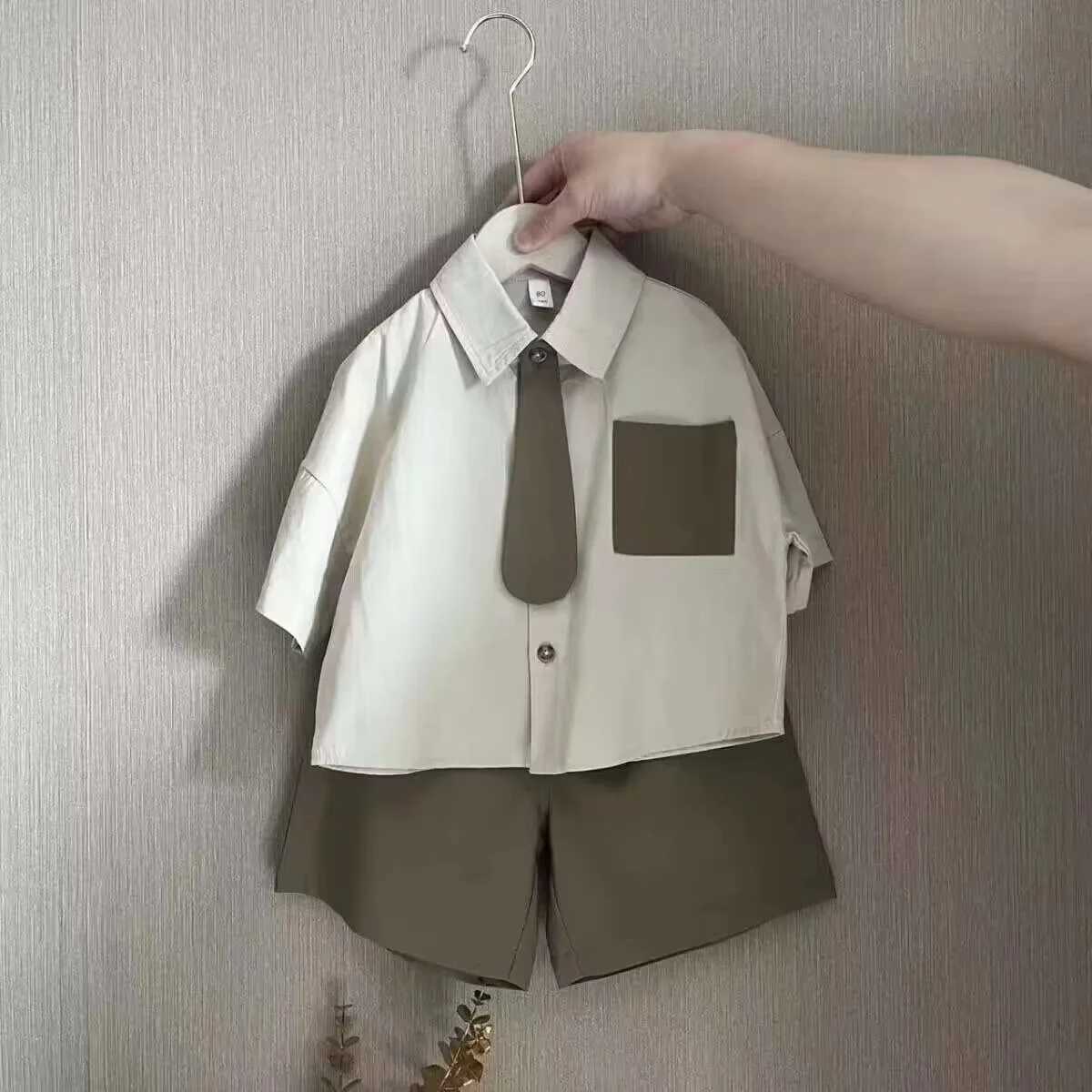 Clothing Sets Boys Clothing Summer Shirts 2024 New Neckties Childrens Shorts Trendy Summer Clothing Handsome Little Boys College Style