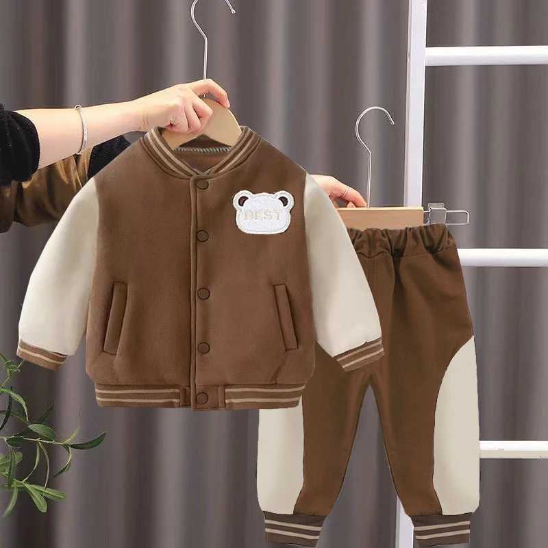Clothing Sets 2024 Spring Autumn Baby Boys Clothing Set Kids Cartoon Bear Baseball Jacket Coat + Pants 2Pcs for Children Tracksuits Clothes