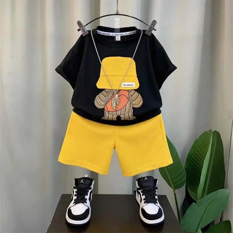 Clothing Sets 2024 Boys and Girls Summer Set New Childrens Cartoon Short Sleeve Cotton T-shirt Shorts 2-Piece Set For Boys Loose Casual Set