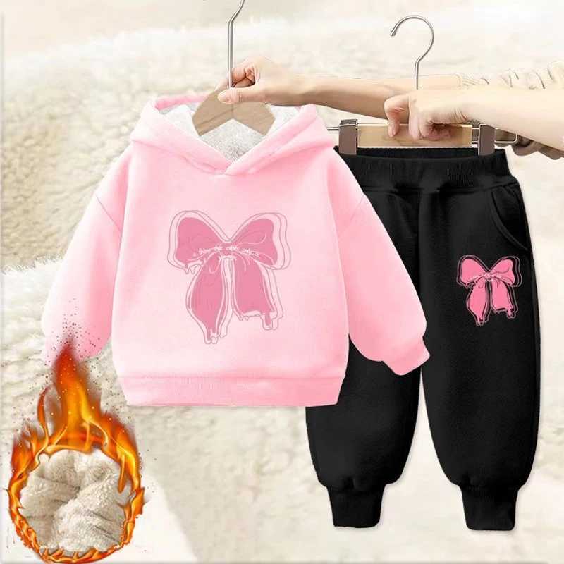 Clothing Sets 2023 New Girls Plush Long Sleeve Pants Two Piece Sports suit Round neck Hooded 2-10 years Kids Suit Clothes Autumn and Winter