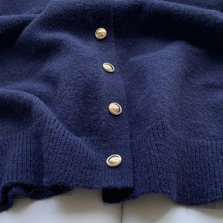 Knitted Cardigan Women Korean Raccoon Cashmere Loose Solid Color Round Neck Sweater Coat Jacket Spring Autumn 240701