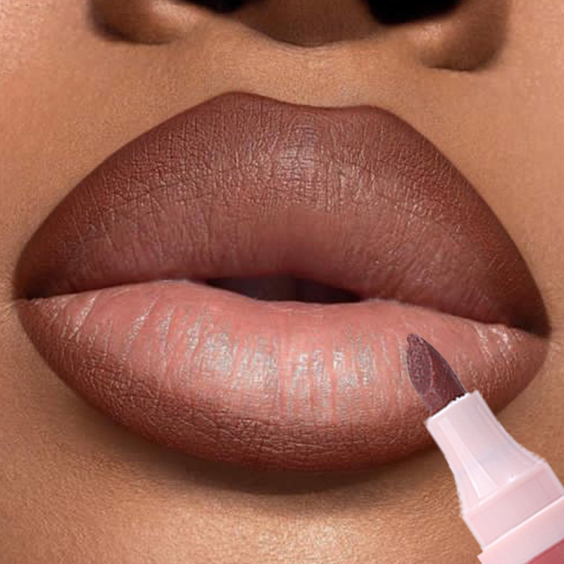 Contour Velvet Lip Liner Pen Double-ended Sexy Red Brown Nude Lipstick Pencil Long Lasting Non Sticky Cup Lips Makeup Cosmetics 240705