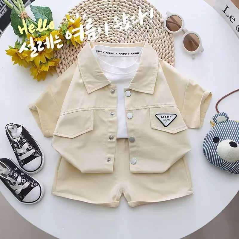 Clothing Sets Summer Toddler Baby Boys Girls Short Sleeve Solid Jacket Clothes Set Solid Boys Girl Casual Shorts 2pcs Suit Cute Kids Outfits