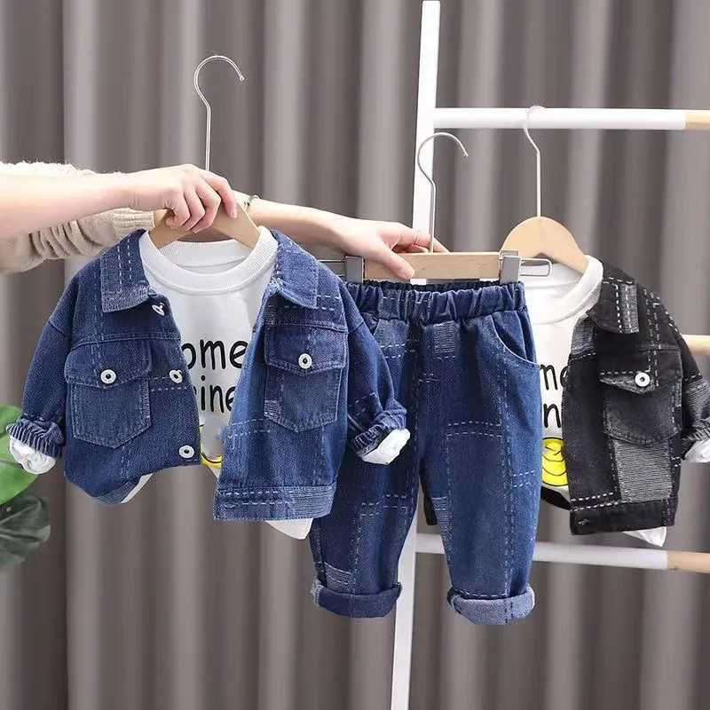 Clothing Sets Boys Denim Suit Spring and autumn New Children Fashion Foreign Style Coat Boy Handsome Fried Street Suit Boys Three Piece Set