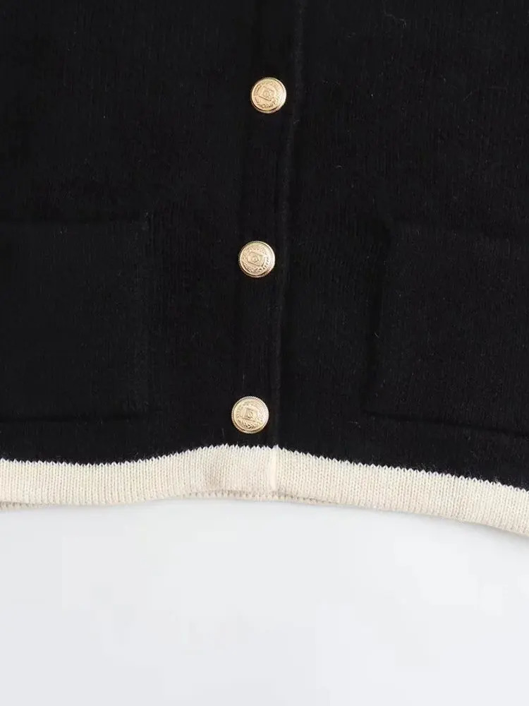 TRAF Autumn Cropped Cardigans For Women Single Breasted Sweater Knitted Woman Long Sleeve Knitwear Coat 240701