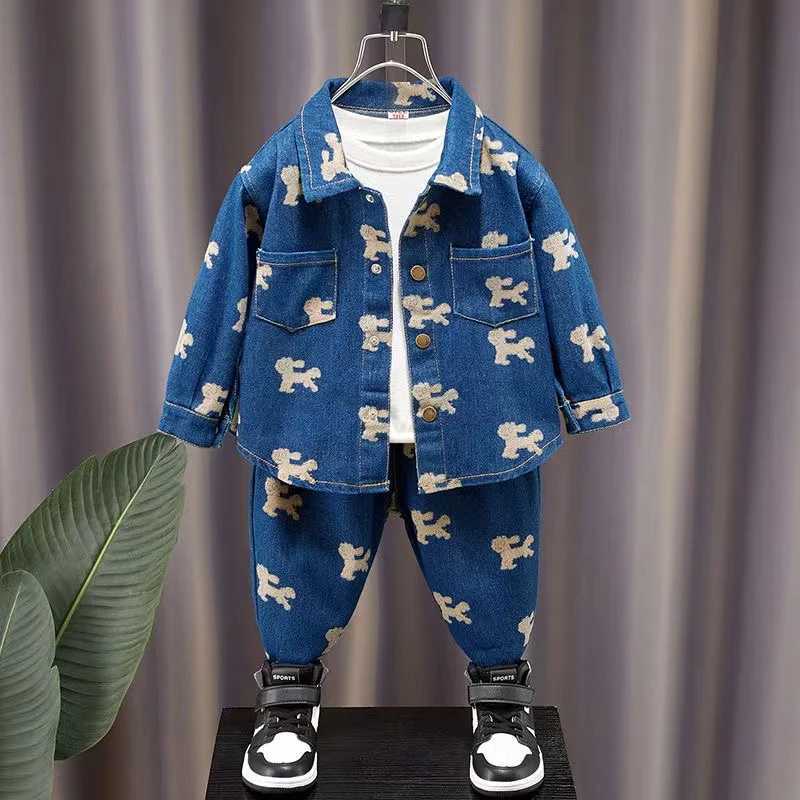 Clothing Sets Korean Suit For Boys SetsDenim Jacket+Denim Pant Autumn Two Piece Set Boys Top Clothes Set 2024 New