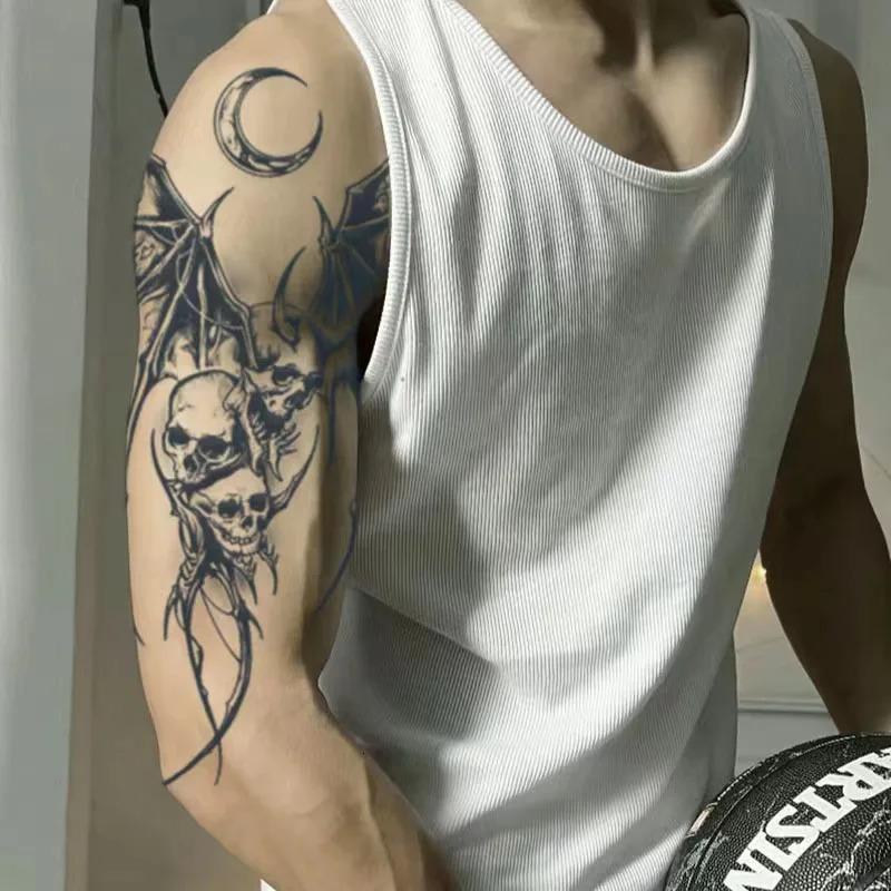 Dragon Herb Juice Tattoo Sticker Waterproof and Durable Japanese Flower Arm Semi anent False Tattoo Skull Temporary Tattoo 240705