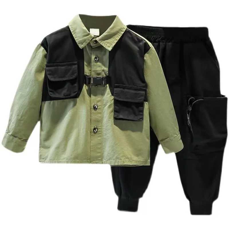 Clothing Sets Boys Autumn Set 2024 New Korean Spring and Autumn Cool Childrens Shirt+Pants Boys Two piece Set Trendy Kids Outfits