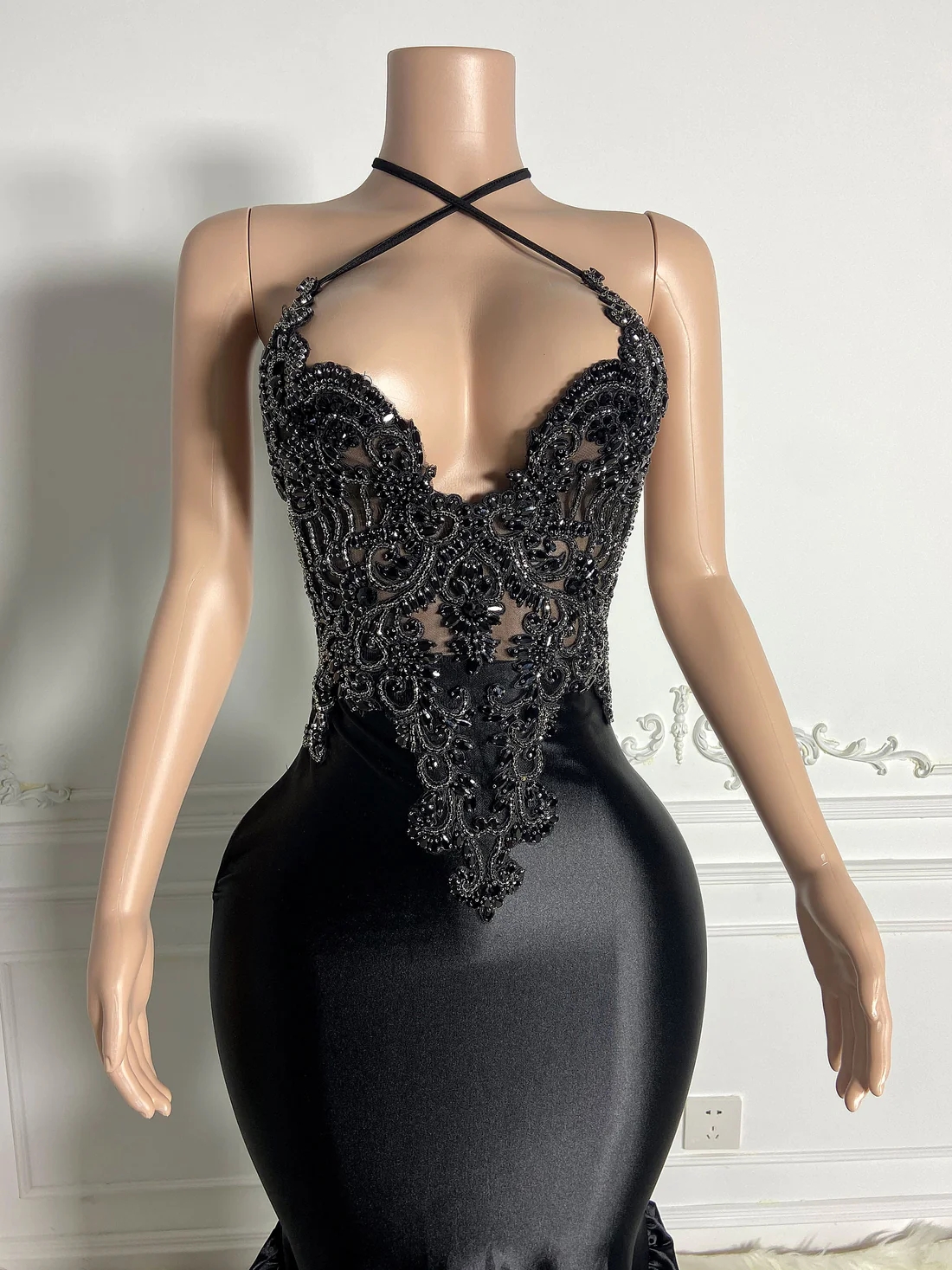 Black Halter Women Long Prom Dresses For Black Girls Luxury Mermaid Diamond African American Prom Gowns Evening Gala Party Dresses J052