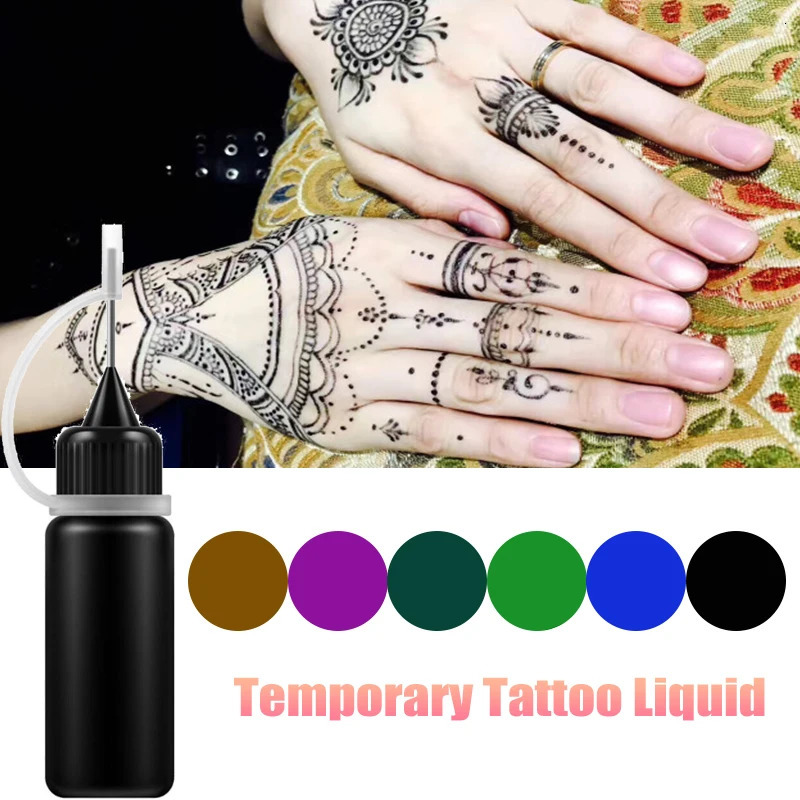 Liquid tattoo cream Black brown red henna Indian temporary tattoo sticker 10ml body color ink Natural organic fruit gel 240705