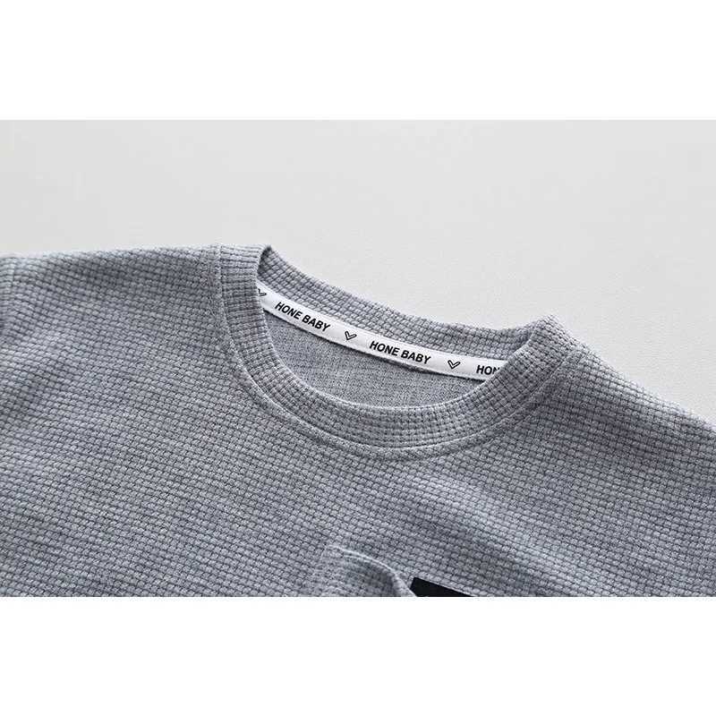 Clothing Sets Spring Autumn Children Clothes Baby Boys Cotton Solid Waffle Sweatshirt + Pants 2Pcs Set Toddler Fashion Costume Kids Tracksuits