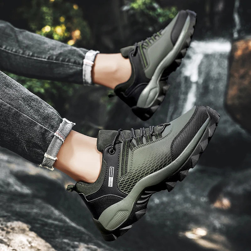 Sneakers Men Hiking Shoes Outdoor Mountain Boots Thick Bottom Fashion Lace Up Trekking Shoes 240705