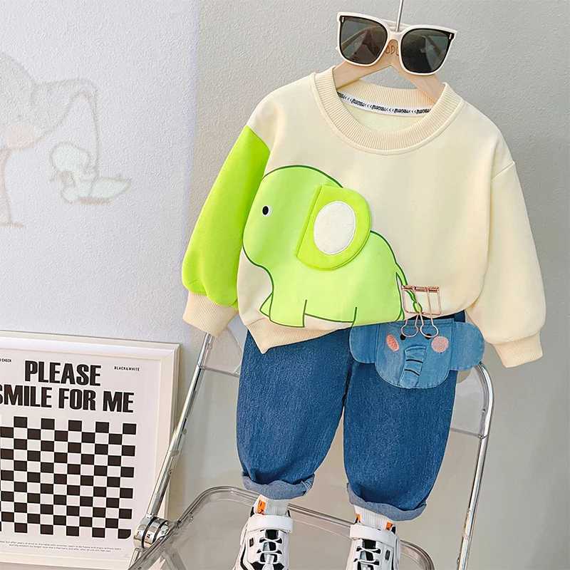 Clothing Sets Spring Autumn Fashion Baby Boys Cotton Clothing Set Cartoon Elephant Long Sleeve Sweatshirt Pants 2Pcs Suit For Kids 0-4 Years