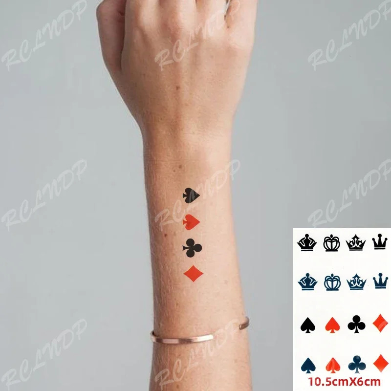 Waterproof Temporary Tattoo Sticker Crown Playing Card Pattern Water Transfer False Tattoo Flash Tattoo 240705